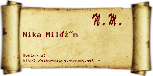 Nika Milán névjegykártya